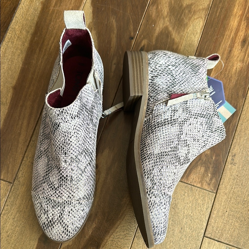 Toms Gray Ankle Booties with Snakeskin Pattern